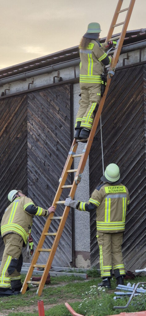 Übung Einsatz Wohnhausbrand Brand 2025 (7) Aufbau Steckleiter
